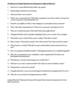 Oral History Sample Interview Questions